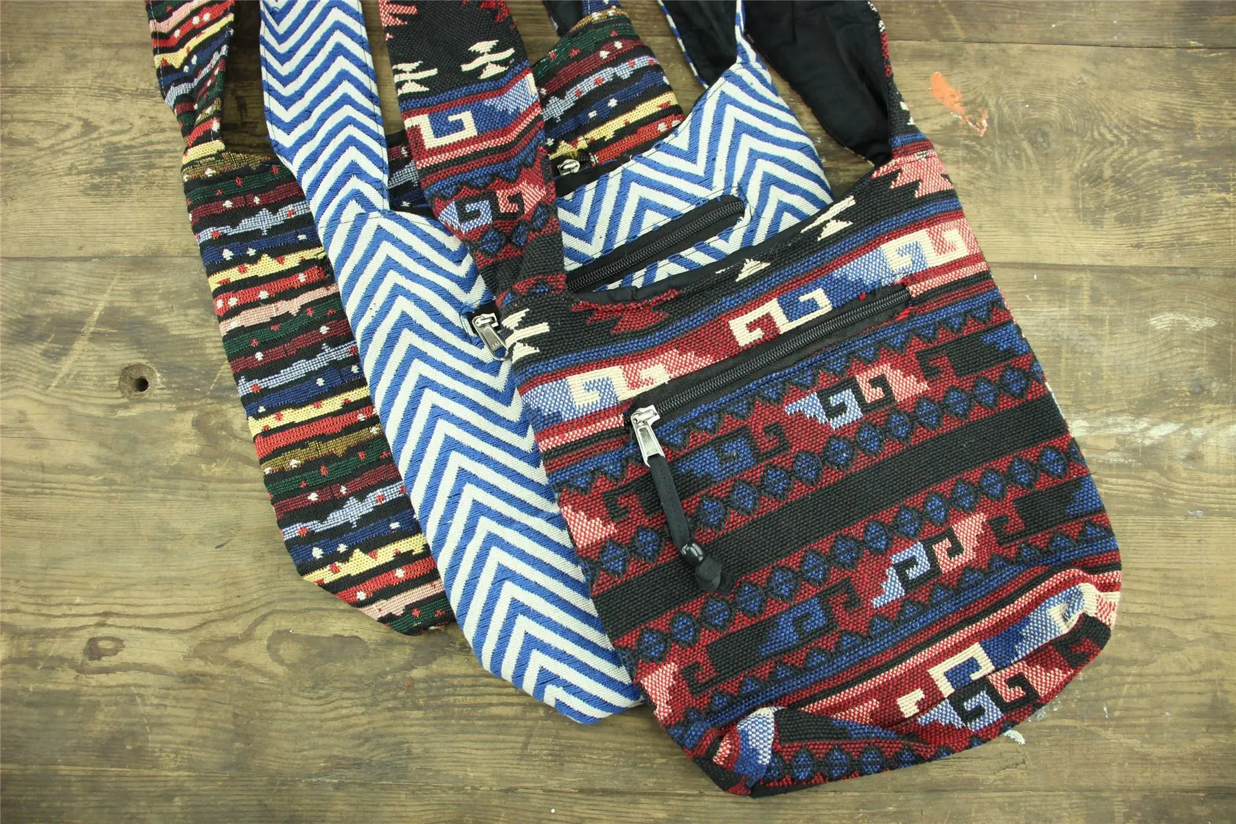 Cotton Canvas Sling Shoulder Bag - Stripes Spots