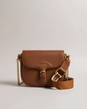 Esia Webbing Crossbody Saddle Bag Brown