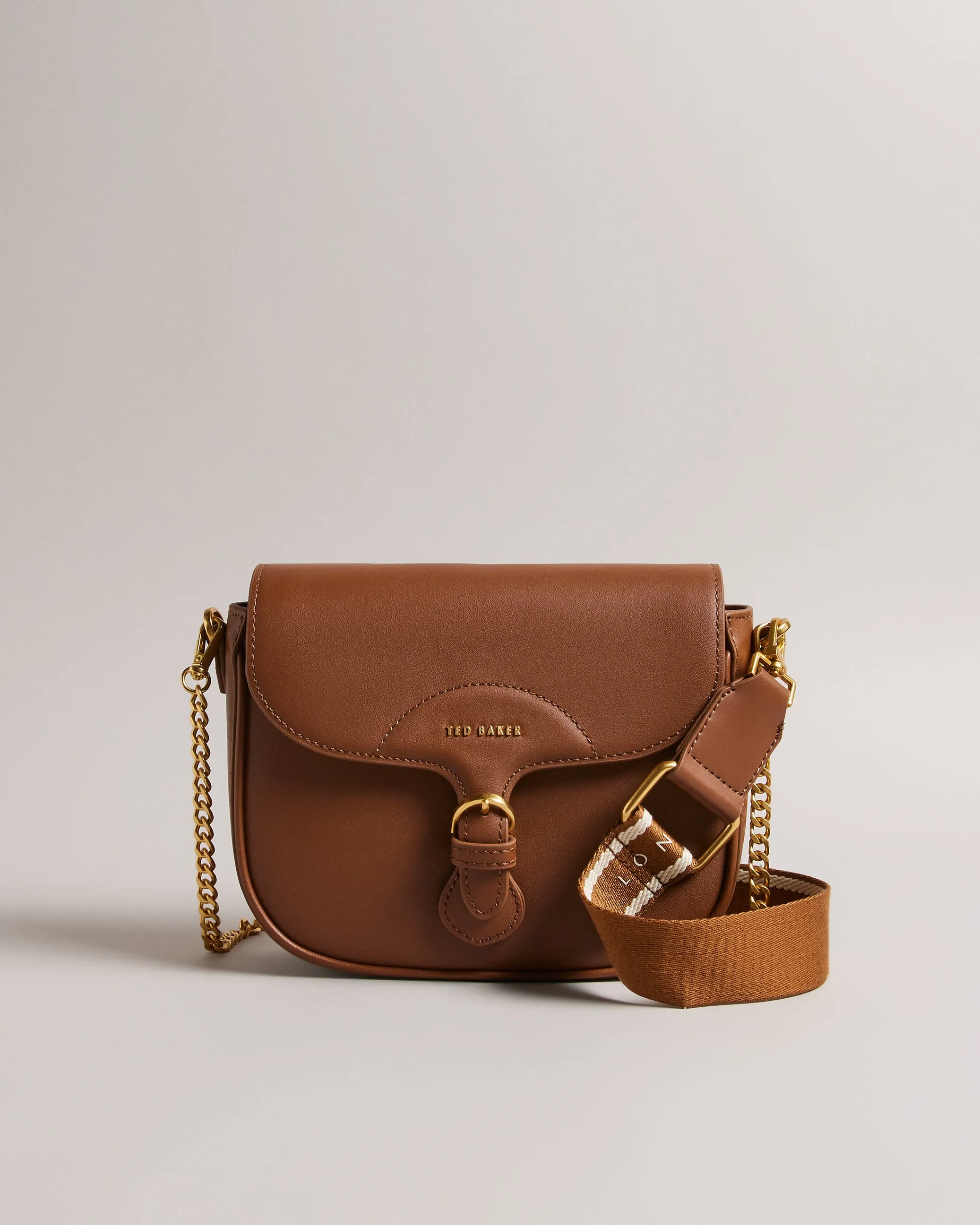 Esia Webbing Crossbody Saddle Bag Brown