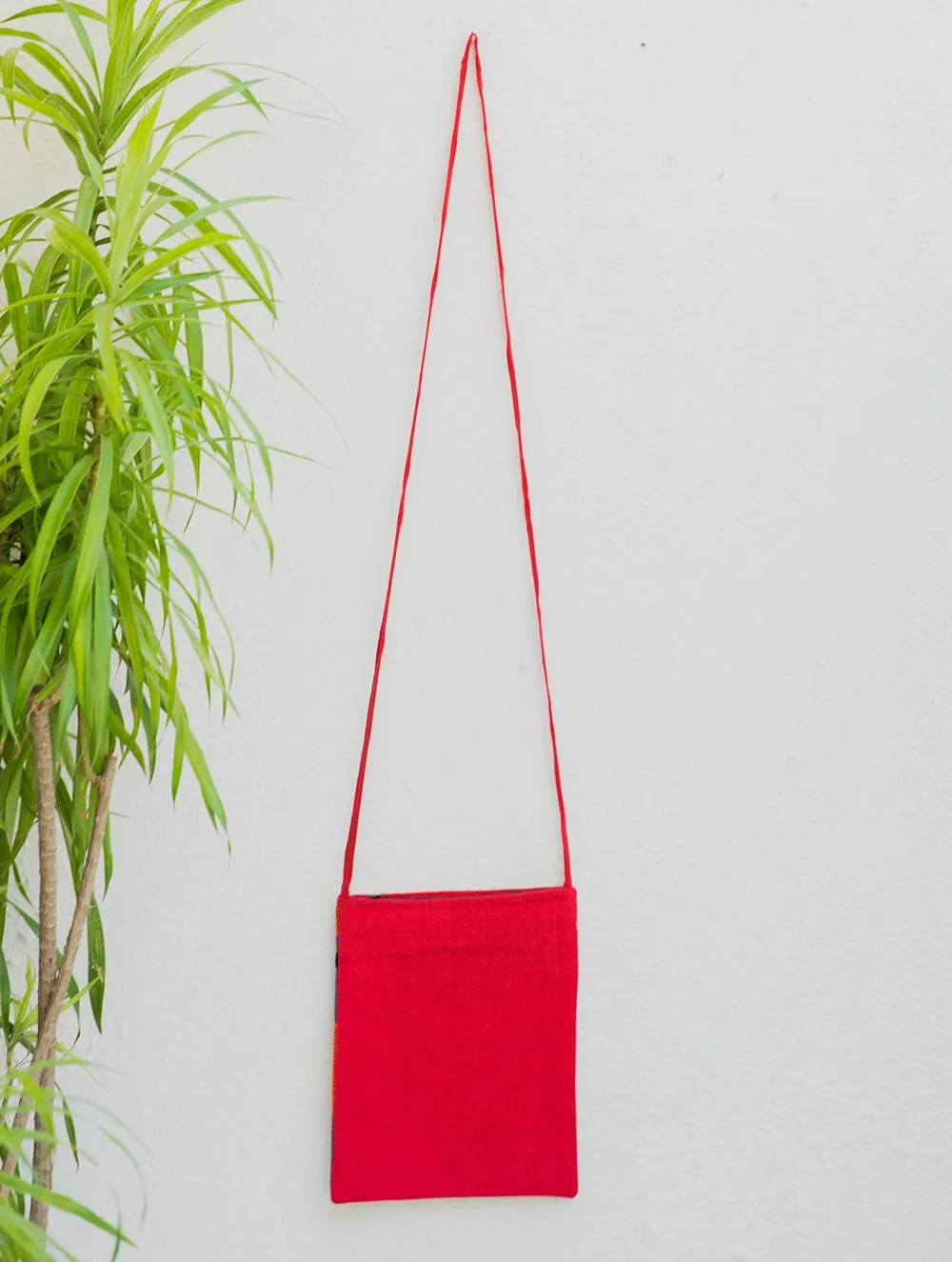 Handwoven Kashida Pattu Small Cross Body Sling Bag - Orange & Light Blue