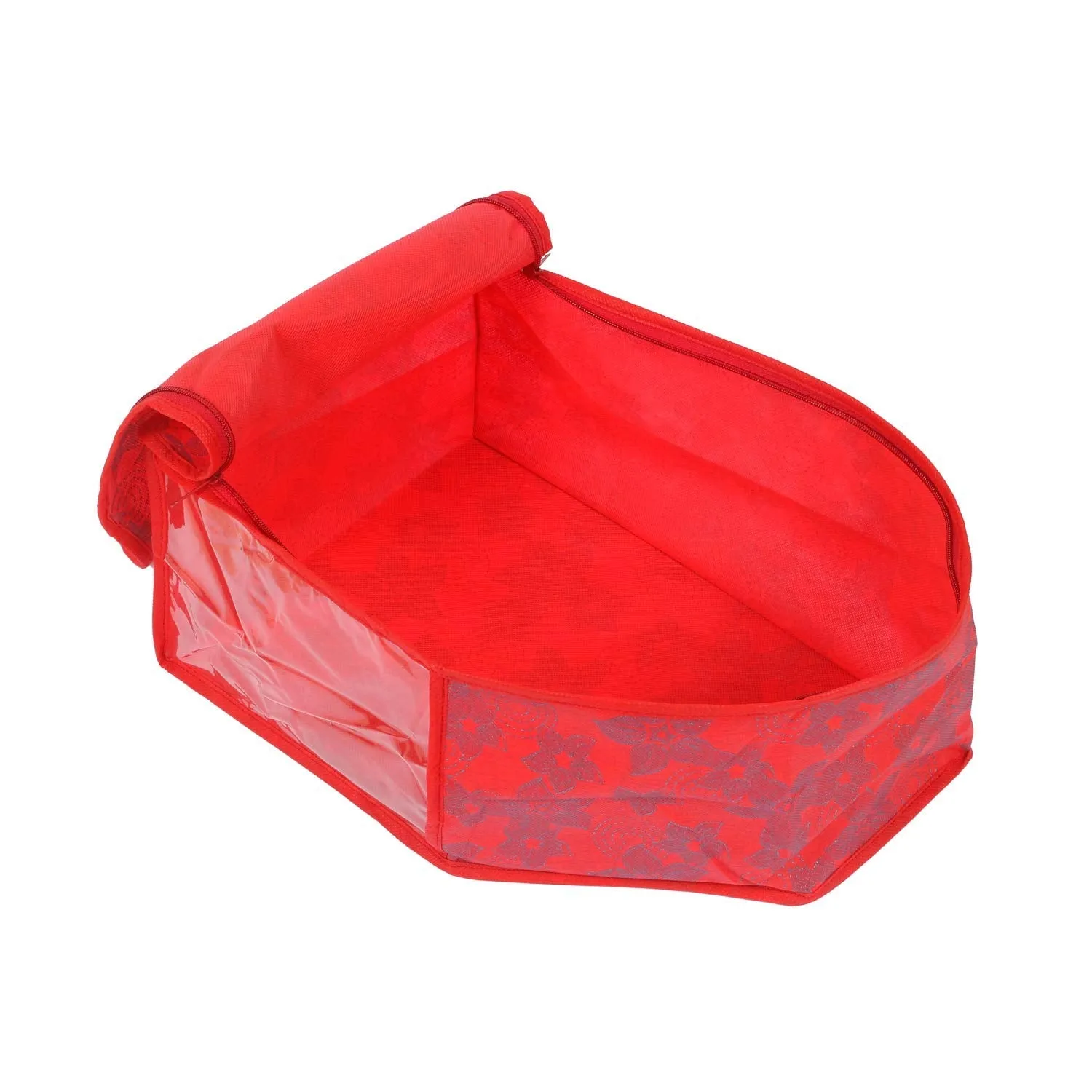 Kuber Industries Metallic Printed Non Woven 4 Piece Saree Cover/Cloth Wardrobe Organizer and 4 Pieces Blouse Cover Combo Set (Red) -CTKTC038412