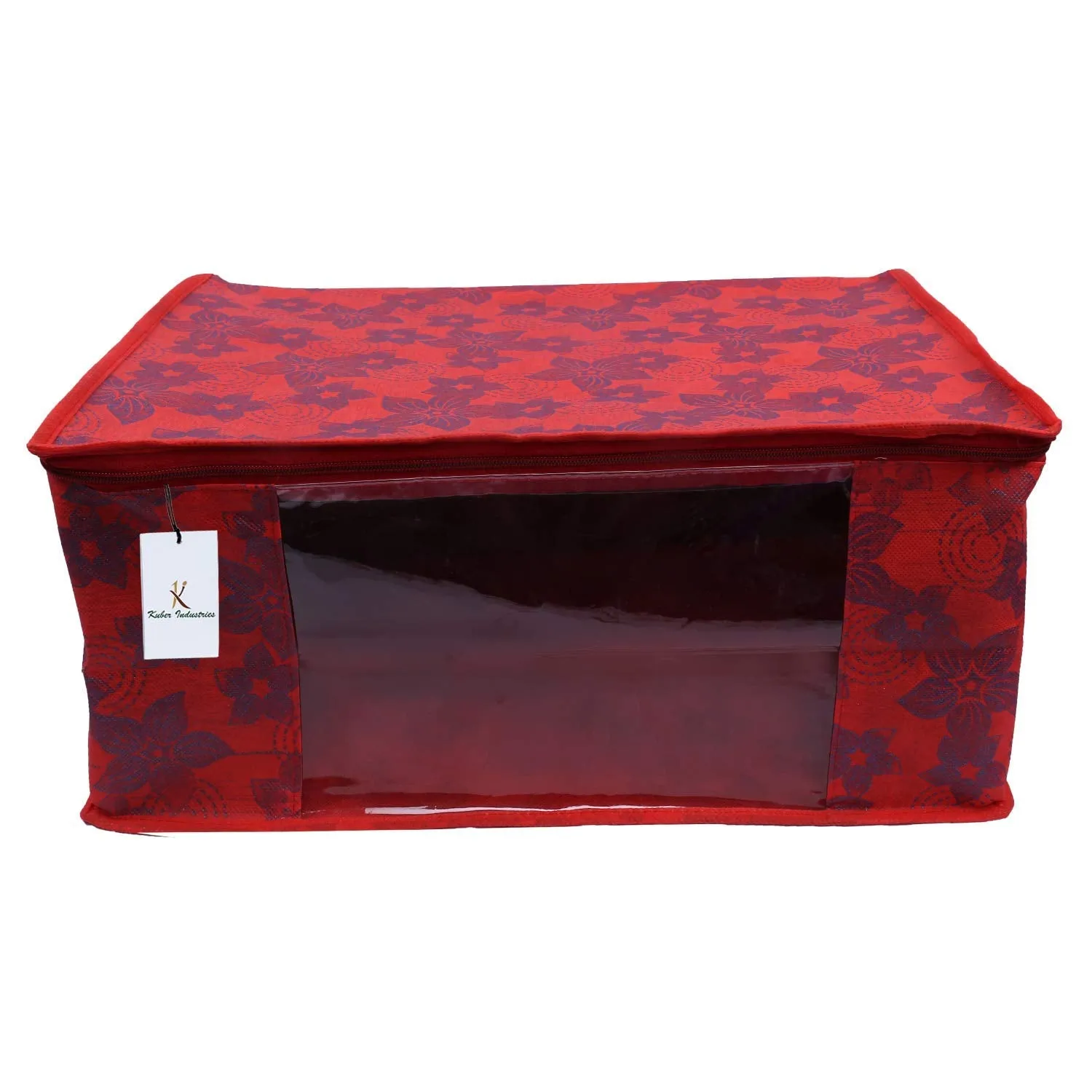 Kuber Industries Metallic Printed Non Woven 4 Piece Saree Cover/Cloth Wardrobe Organizer and 4 Pieces Blouse Cover Combo Set (Red) -CTKTC038412