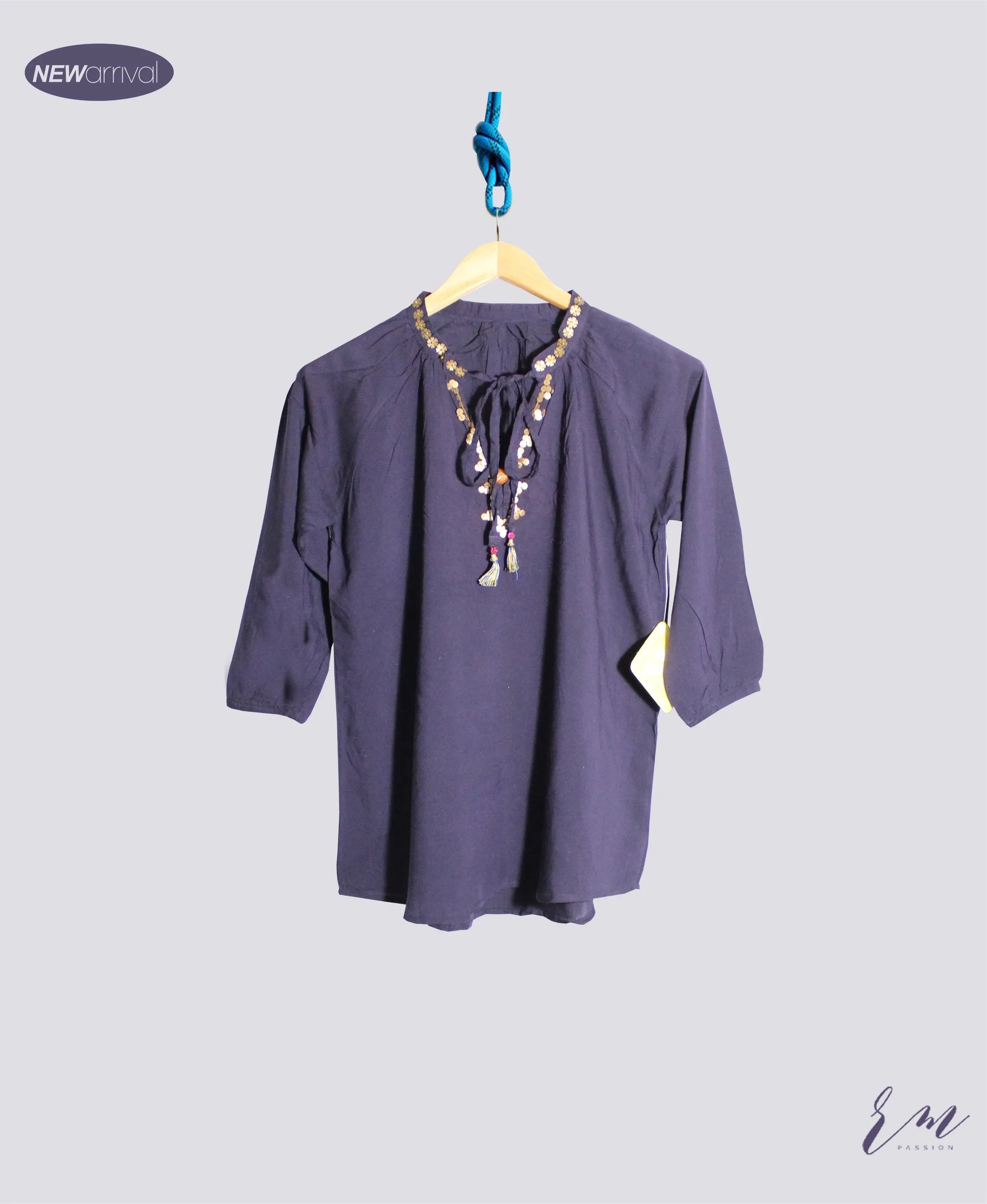 Malai Lawn Fusion Top( Navy )