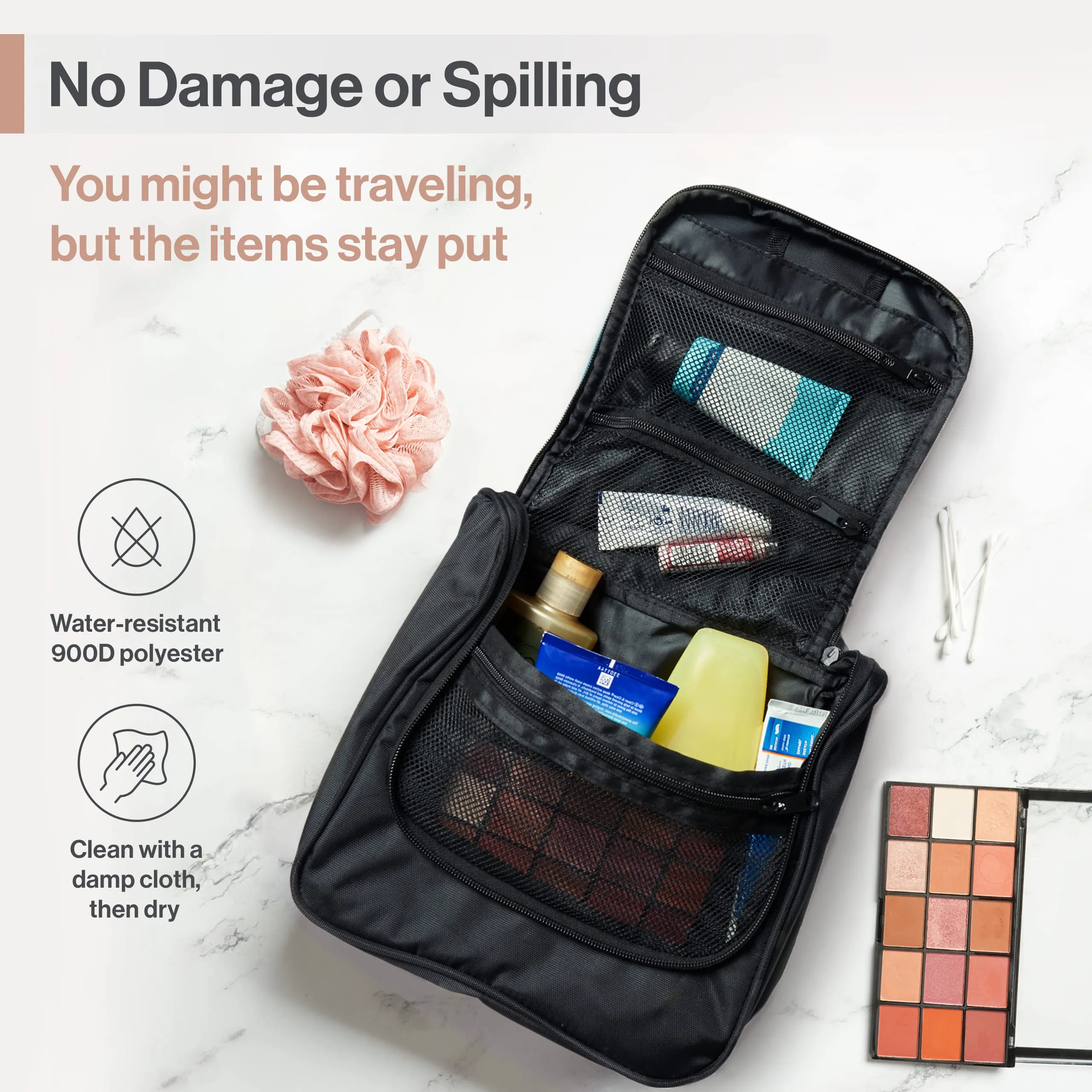 Wayfarer Supply Hanging Travel Toiletry Bag - Large Cosmetic Bag Organizer for Toiletries, Makeup and Shaving Supplies - Cruise and Travel Essentials for Women & Men, Black
