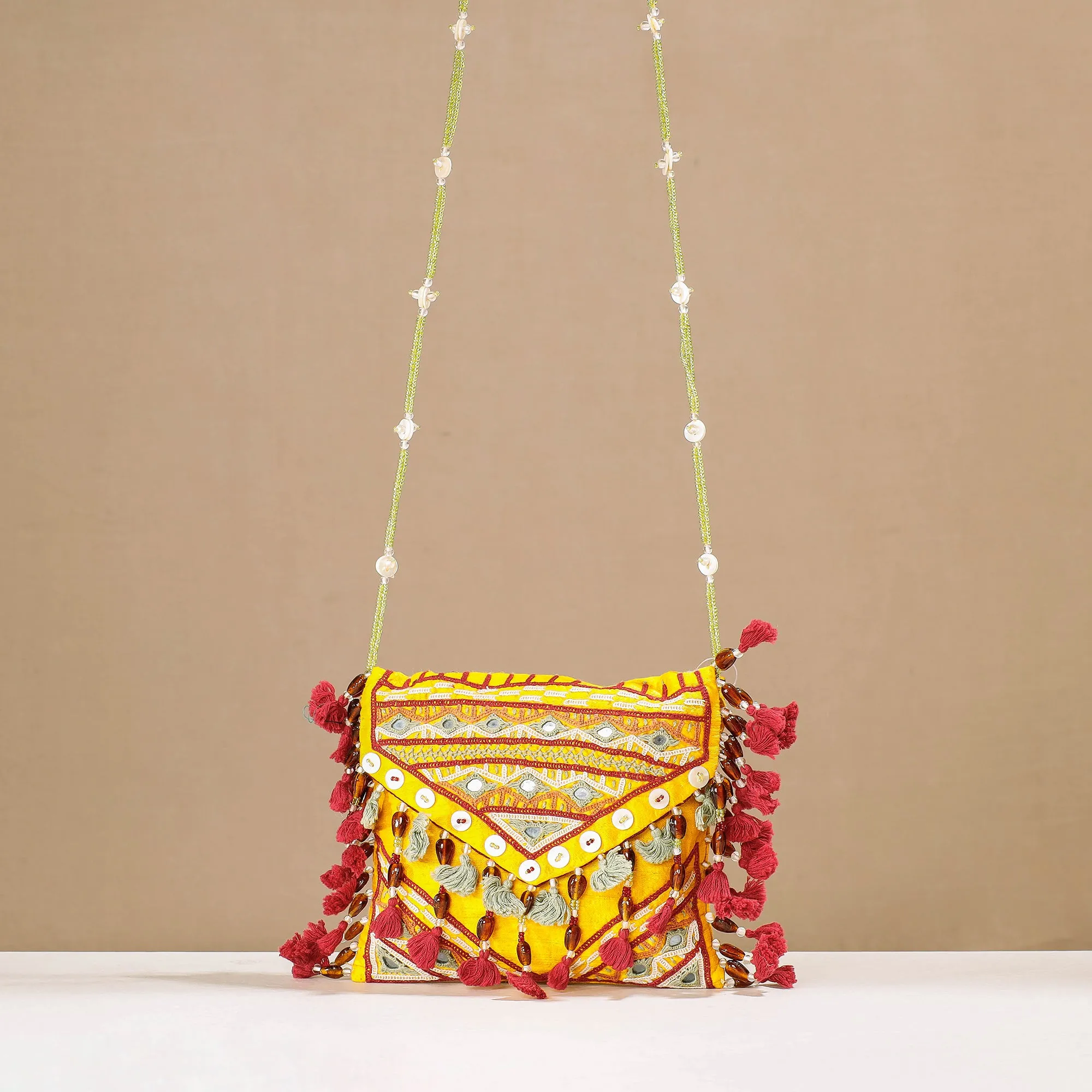 Yellow - Kala Raksha Rabari Hand Embroidery Sling Bag